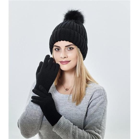 Women\'s Winter Beanie Hat and Gloves Set Soft Knit Warm main image 4